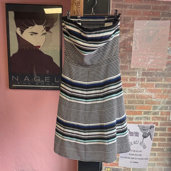 White House Black Market Dresses & Skirts - White House Black Market Strapless Striped Dress in Blue, Black, and White